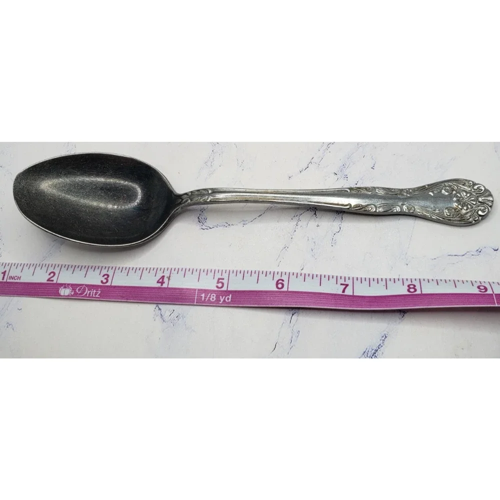 Montgomery Ward MWCO Vintage Floral Pattern 8 Inch Stainless Flatware Spoon